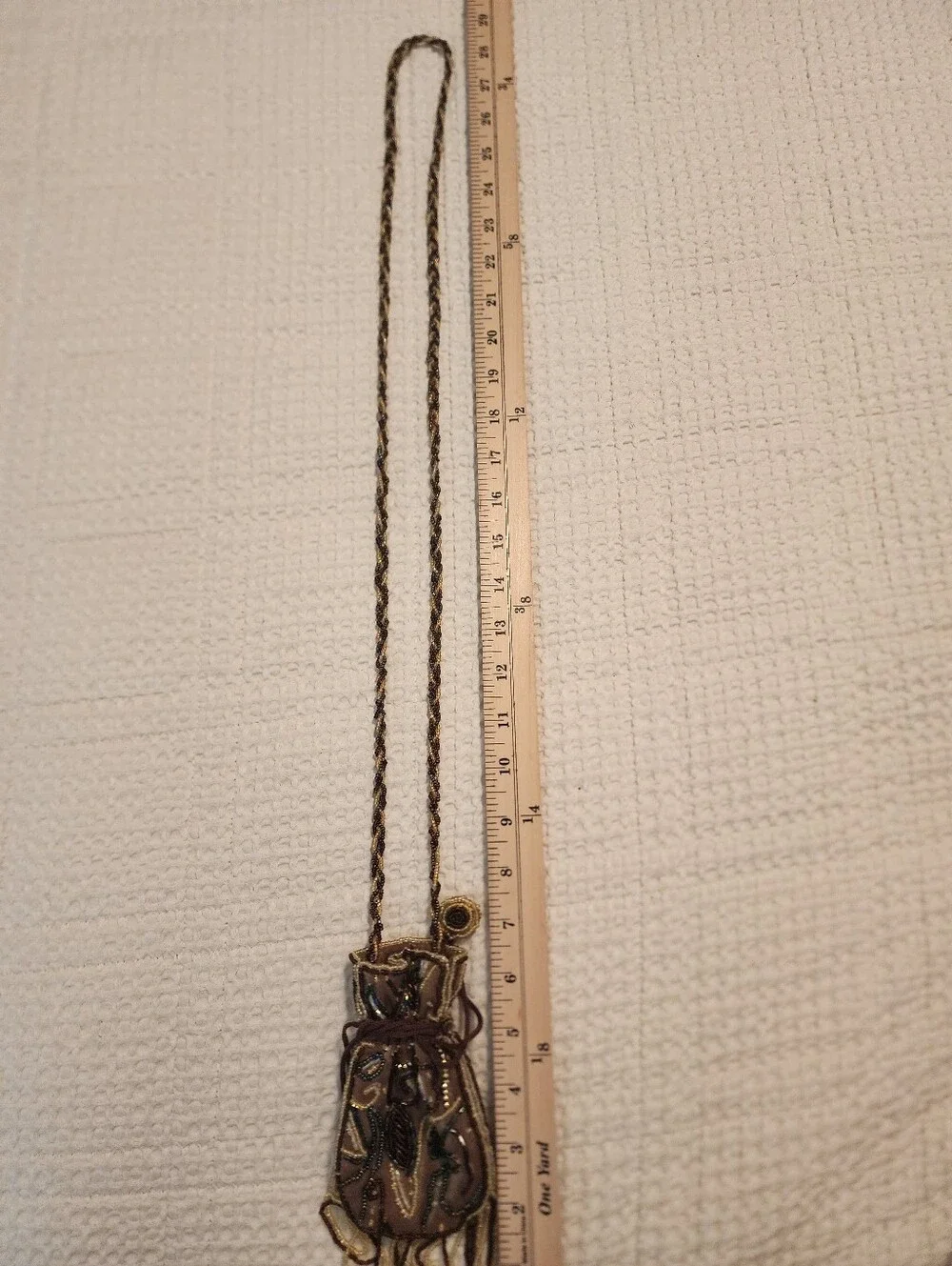 Bronze/Gold/Brown Seed Beaded Embellished Drawstring Bag Necklace/Shoulder Bag